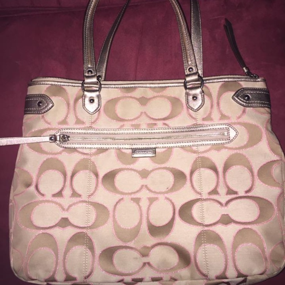 Coach Daisy Outline Signature Metallic Emma Tote